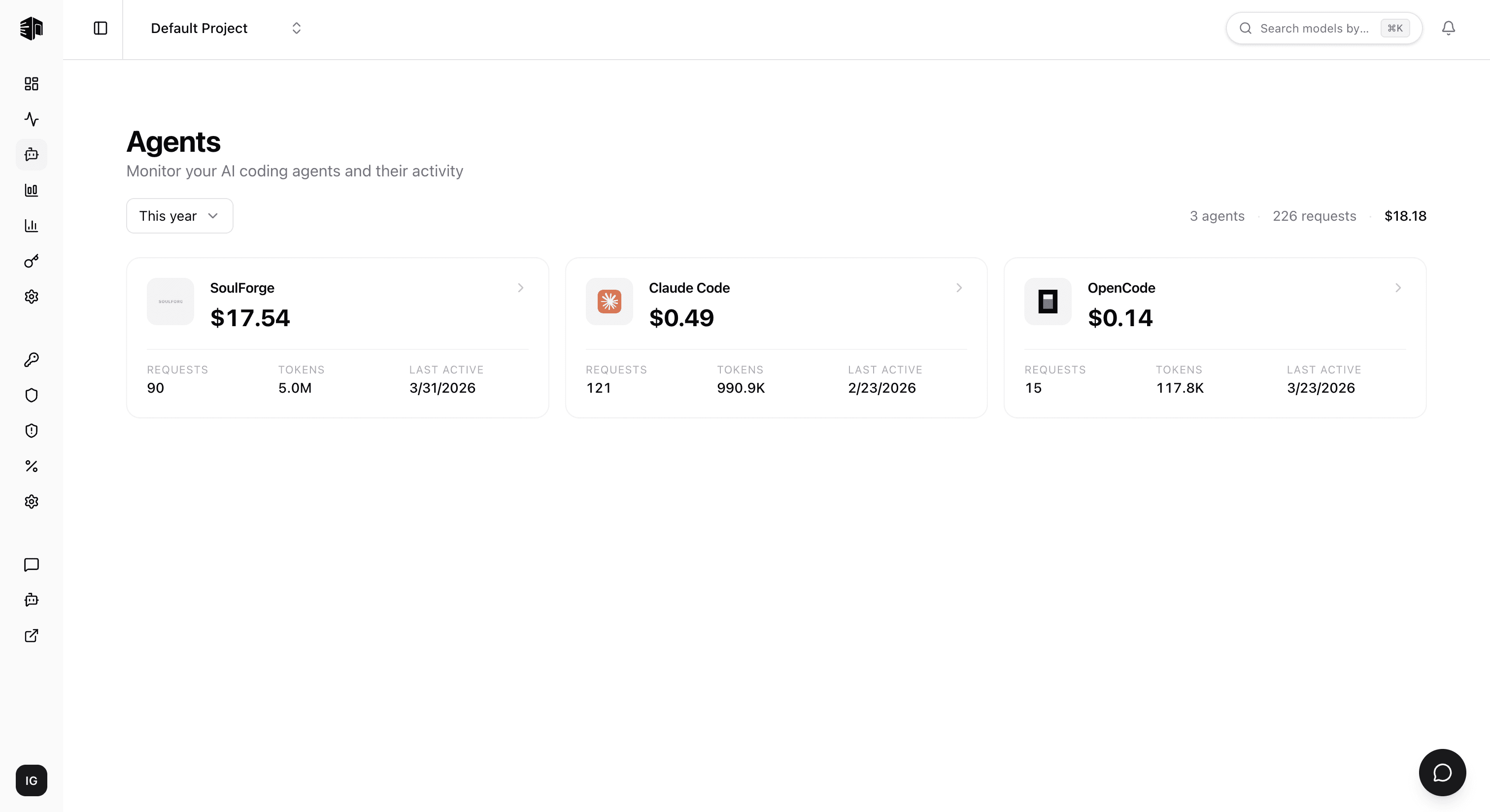 Agents page on doteb showing AI coding agent monitoring