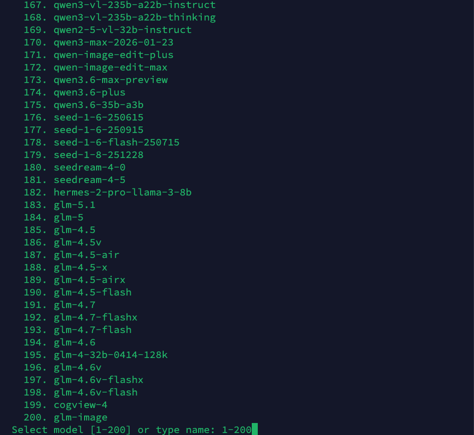 Model Selection List